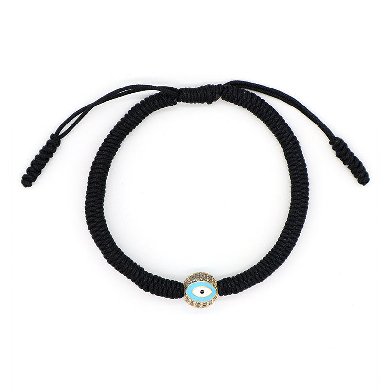 OEM Custom Handmade Wholesale Eye Charm Jewelry Black Rope Woven Braided Macrame Ajustable Gold Plated Enamel Evil Eyes Bracelet