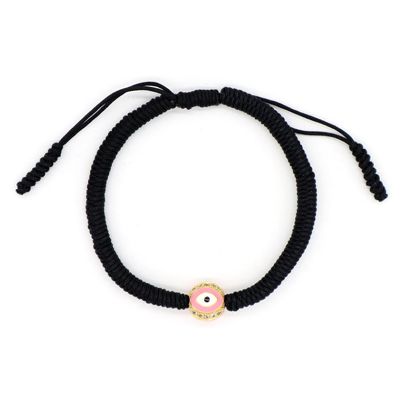 OEM Custom Handmade Wholesale Eye Charm Jewelry Black Rope Woven Braided Macrame Ajustable Gold Plated Enamel Evil Eyes Bracelet