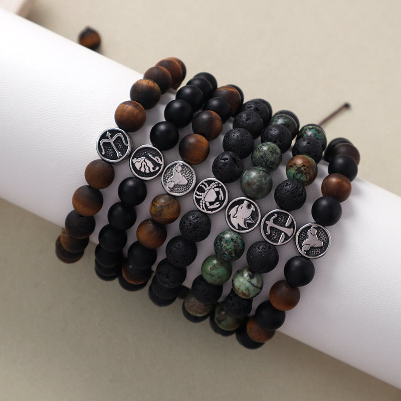 Custom Wholesale Women Men Yoga Ajustable Handmade 12 Constellations Stainless Steel Charm Macrame Knots Natural Stone Bracelet
