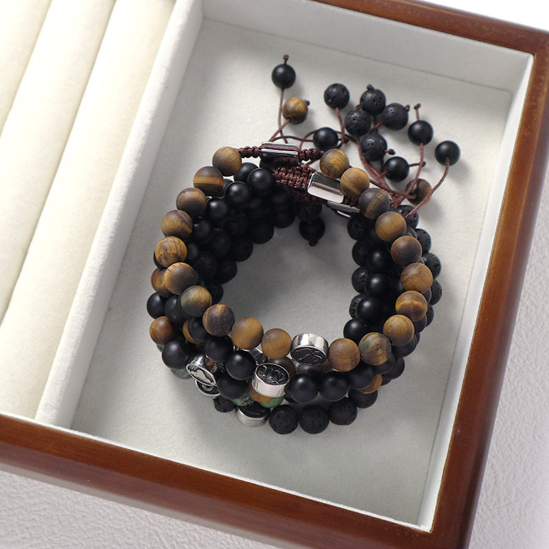 Custom Wholesale Women Men Yoga Ajustable Handmade 12 Constellations Stainless Steel Charm Macrame Knots Natural Stone Bracelet