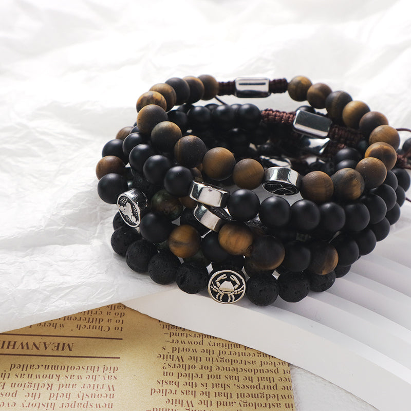 Custom Wholesale Women Men Yoga Ajustable Handmade 12 Constellations Stainless Steel Charm Macrame Knots Natural Stone Bracelet