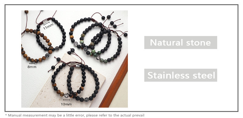 Custom Wholesale Women Men Yoga Ajustable Handmade 12 Constellations Stainless Steel Charm Macrame Knots Natural Stone Bracelet