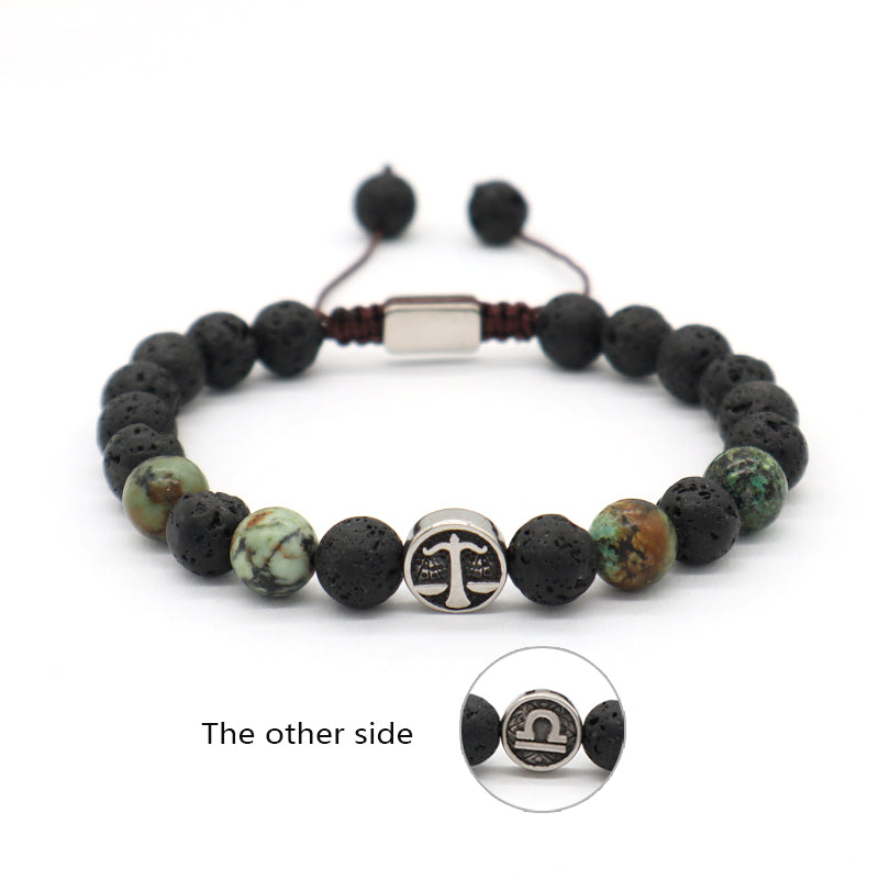 Custom Wholesale Women Men Yoga Ajustable Handmade 12 Constellations Stainless Steel Charm Macrame Knots Natural Stone Bracelet