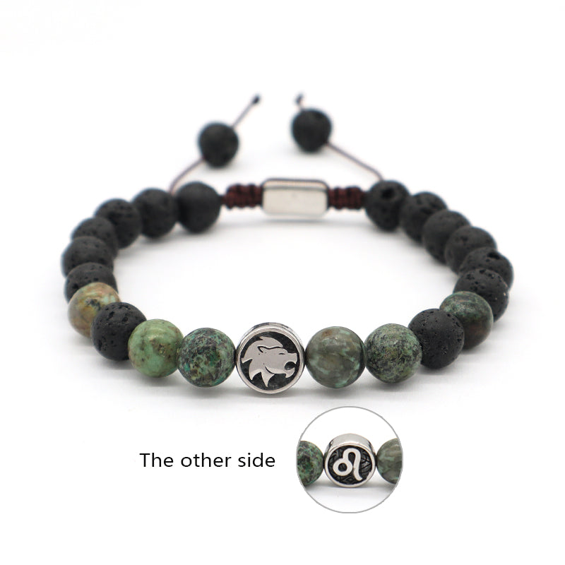 Custom Wholesale Women Men Yoga Ajustable Handmade 12 Constellations Stainless Steel Charm Macrame Knots Natural Stone Bracelet