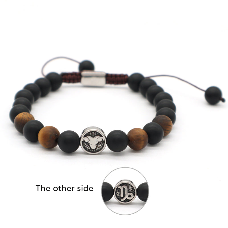 Custom Wholesale Women Men Yoga Ajustable Handmade 12 Constellations Stainless Steel Charm Macrame Knots Natural Stone Bracelet