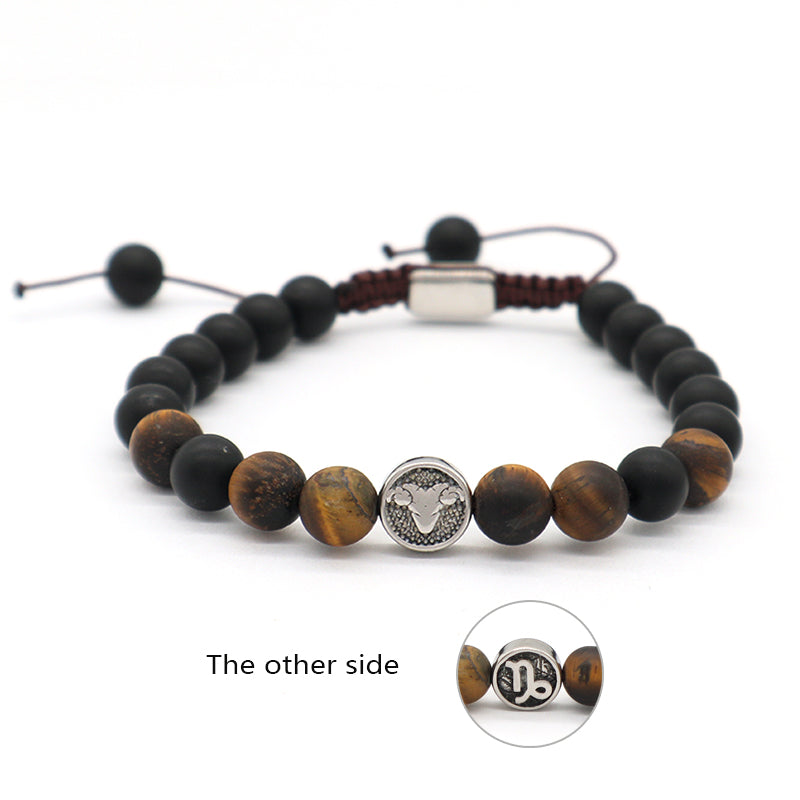 Custom Wholesale Women Men Yoga Ajustable Handmade 12 Constellations Stainless Steel Charm Macrame Knots Natural Stone Bracelet