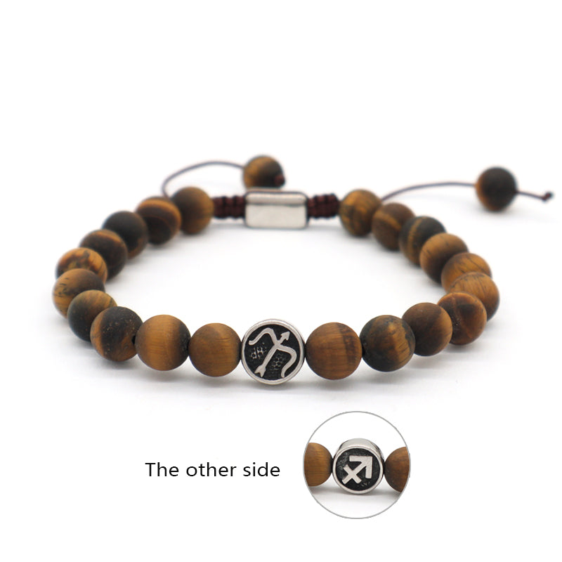 Custom Wholesale Women Men Yoga Ajustable Handmade 12 Constellations Stainless Steel Charm Macrame Knots Natural Stone Bracelet