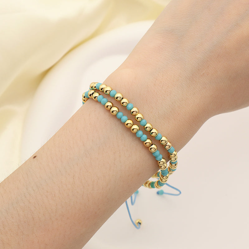 China Factory Manufacture Wholesale OEM Custom Women Jewelry Ajustable Handmade Gold Plated 4mm Glass Crystal Beaded Bracelet
