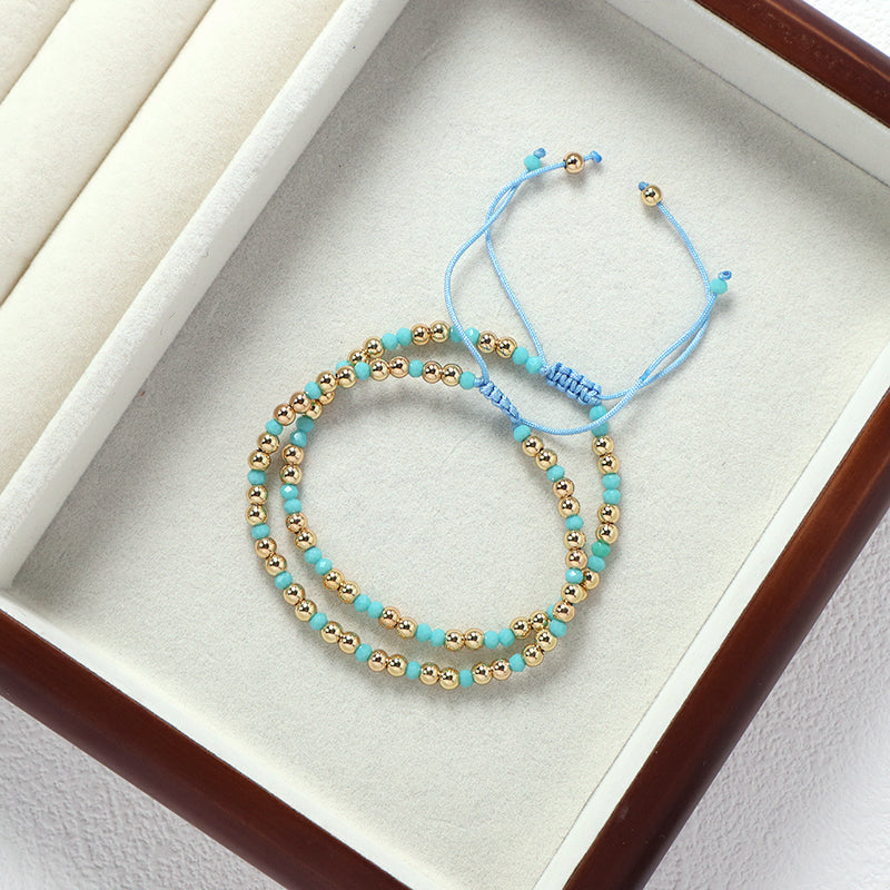 China Factory Manufacture Wholesale OEM Custom Women Jewelry Ajustable Handmade Gold Plated 4mm Glass Crystal Beaded Bracelet