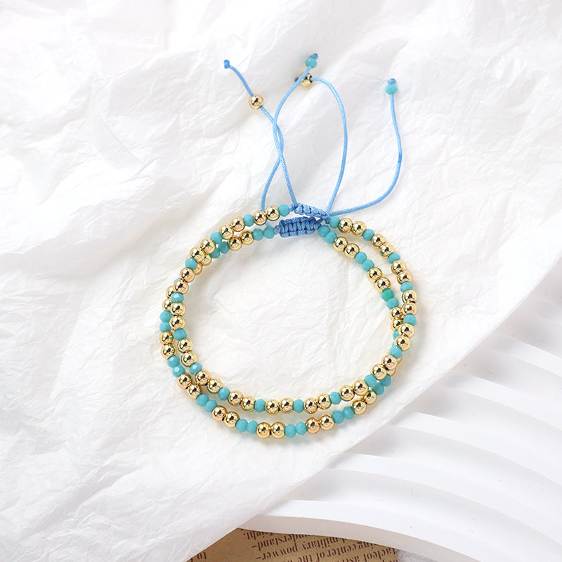 China Factory Manufacture Wholesale OEM Custom Women Jewelry Ajustable Handmade Gold Plated 4mm Glass Crystal Beaded Bracelet
