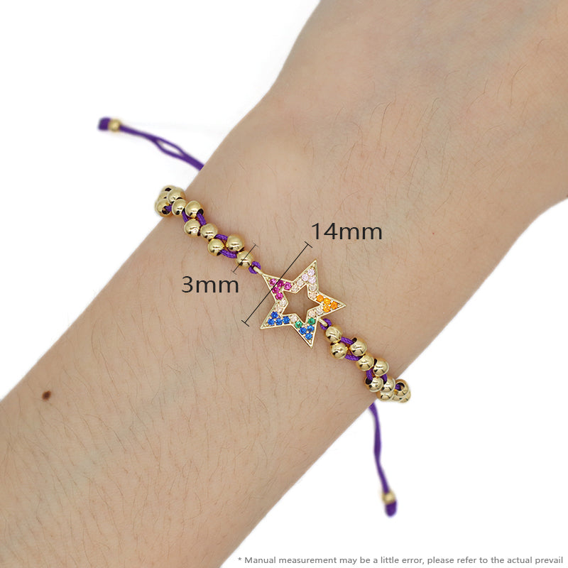 OEM Wholesale Custom Woven Friendship Jewelry Ajustable Women Macrame Handmade 3mm Gold Plated Beads Star Braided Rope Bracelet