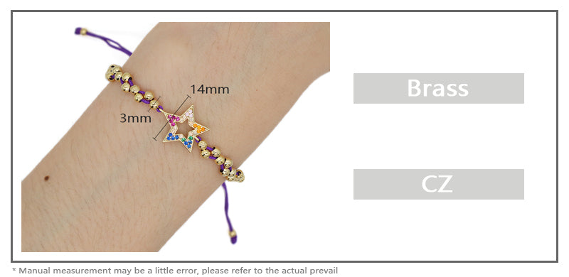 OEM Wholesale Custom Woven Friendship Jewelry Ajustable Women Macrame Handmade 3mm Gold Plated Beads Star Braided Rope Bracelet