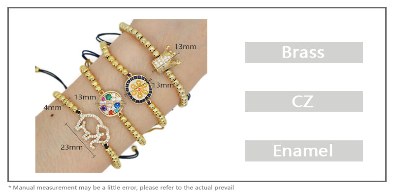 Variouis Friendship OEM Custom Gold Plated 4mm Beads Jewelry CZ Handmade Woven Braided Elephant Flower Freshwater Pearl Bracelet