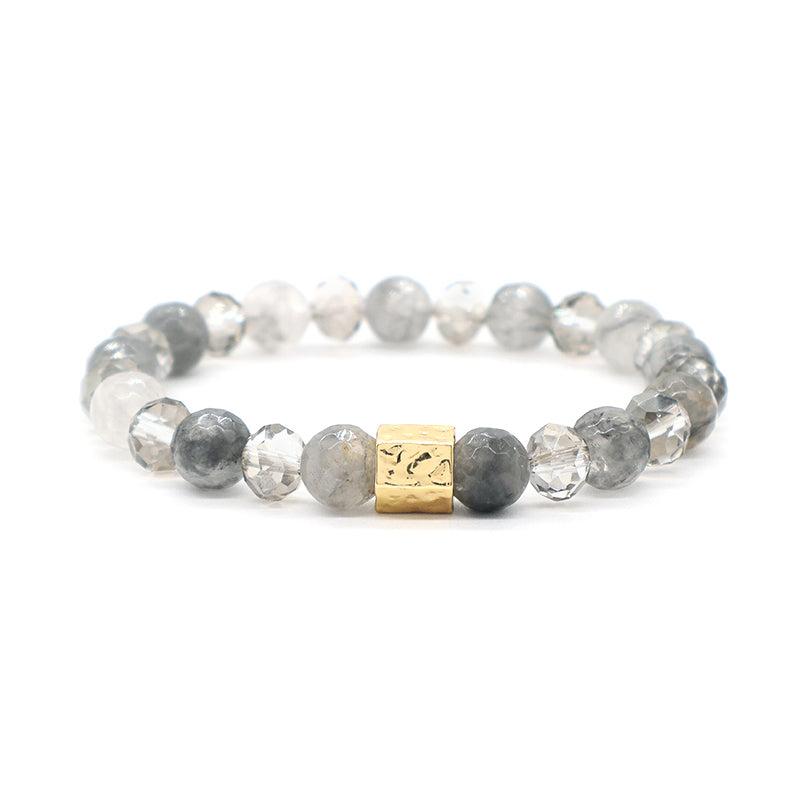 Gold Plated Brass Charm Wholesale OEM Custom Handmade Women Jewelry Elastic Healing Yoga Beaded 8mm Natural Stone Bracelet
