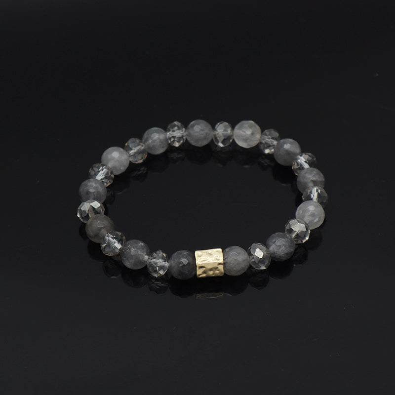 Gold Plated Brass Charm Wholesale OEM Custom Handmade Women Jewelry Elastic Healing Yoga Beaded 8mm Natural Stone Bracelet