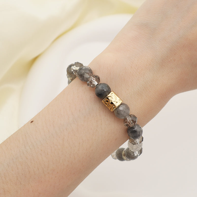 Gold Plated Brass Charm Wholesale OEM Custom Handmade Women Jewelry Elastic Healing Yoga Beaded 8mm Natural Stone Bracelet