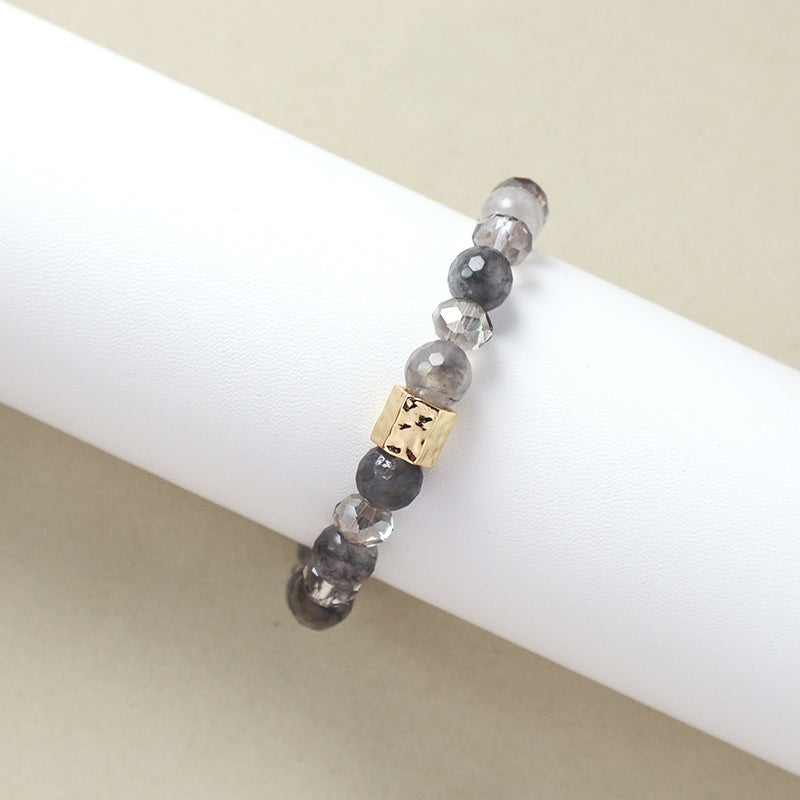 Gold Plated Brass Charm Wholesale OEM Custom Handmade Women Jewelry Elastic Healing Yoga Beaded 8mm Natural Stone Bracelet