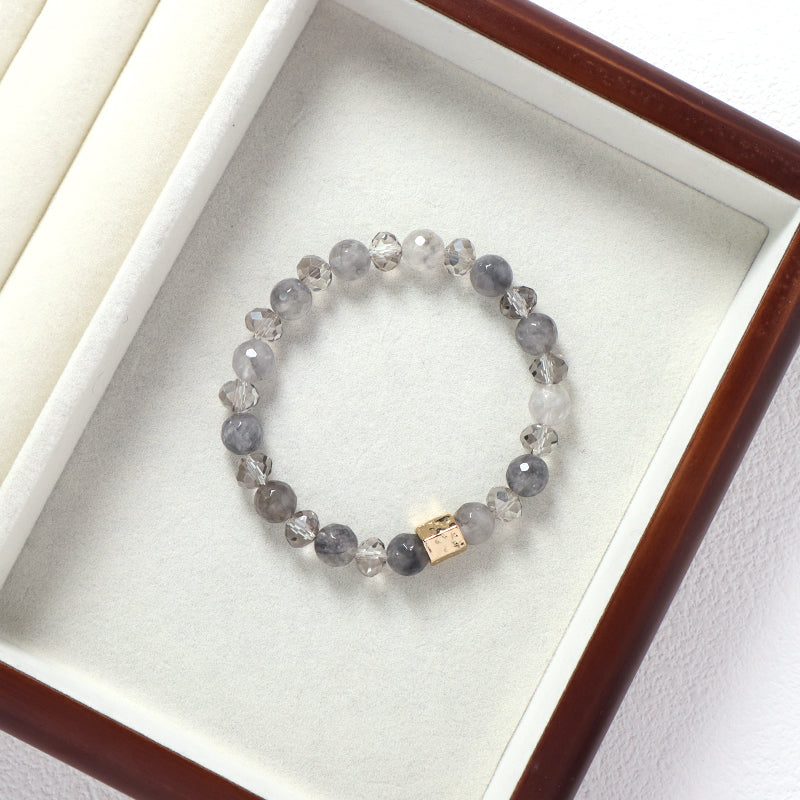 Gold Plated Brass Charm Wholesale OEM Custom Handmade Women Jewelry Elastic Healing Yoga Beaded 8mm Natural Stone Bracelet