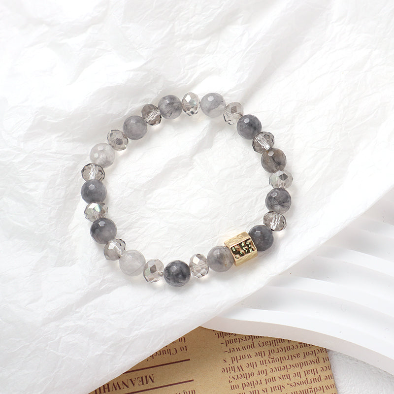 Gold Plated Brass Charm Wholesale OEM Custom Handmade Women Jewelry Elastic Healing Yoga Beaded 8mm Natural Stone Bracelet
