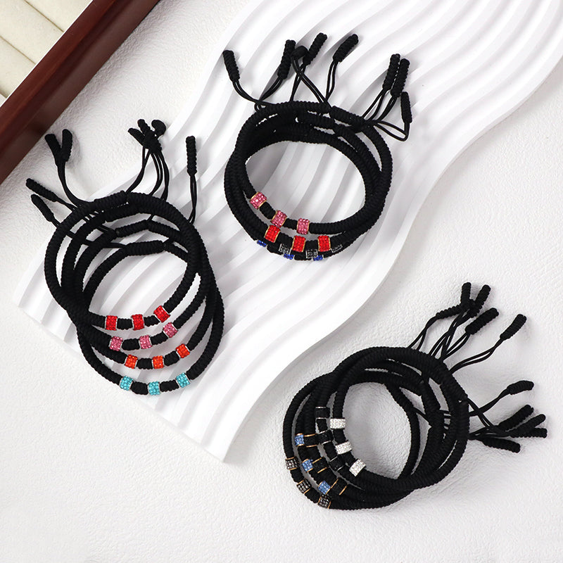 Friendship New Wholesale OEM Custom Jewelry CZ Stainless steel Connector Charm Ajustable Rope Handmade Woven Macrame Bracelet