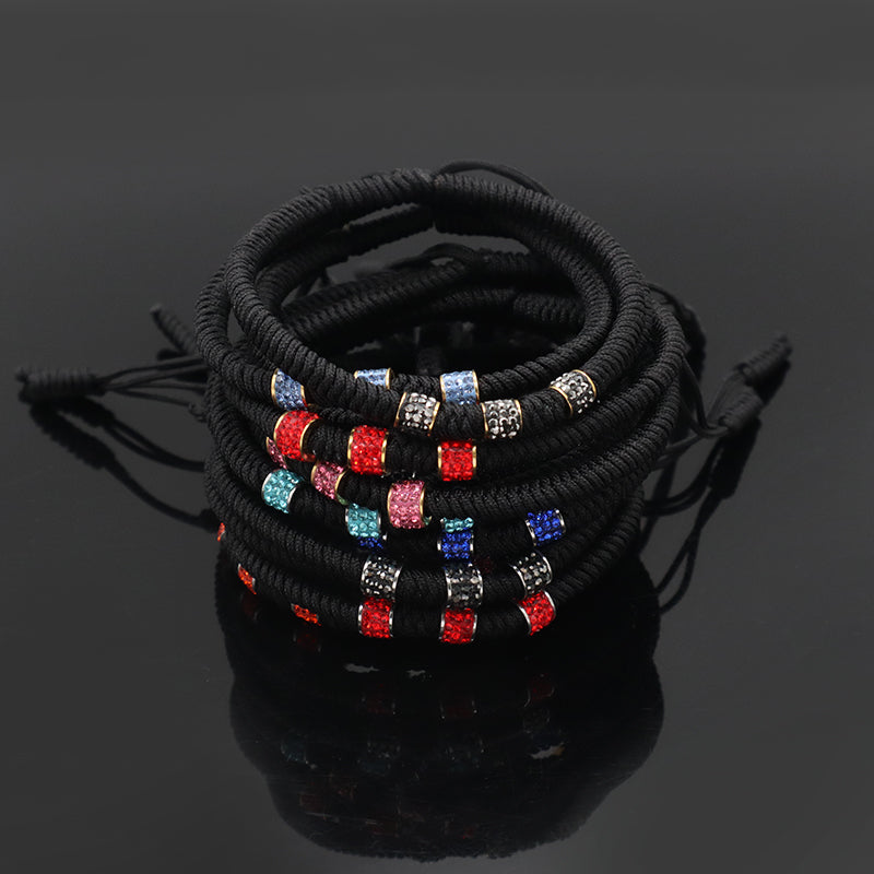 Friendship New Wholesale OEM Custom Jewelry CZ Stainless steel Connector Charm Ajustable Rope Handmade Woven Macrame Bracelet