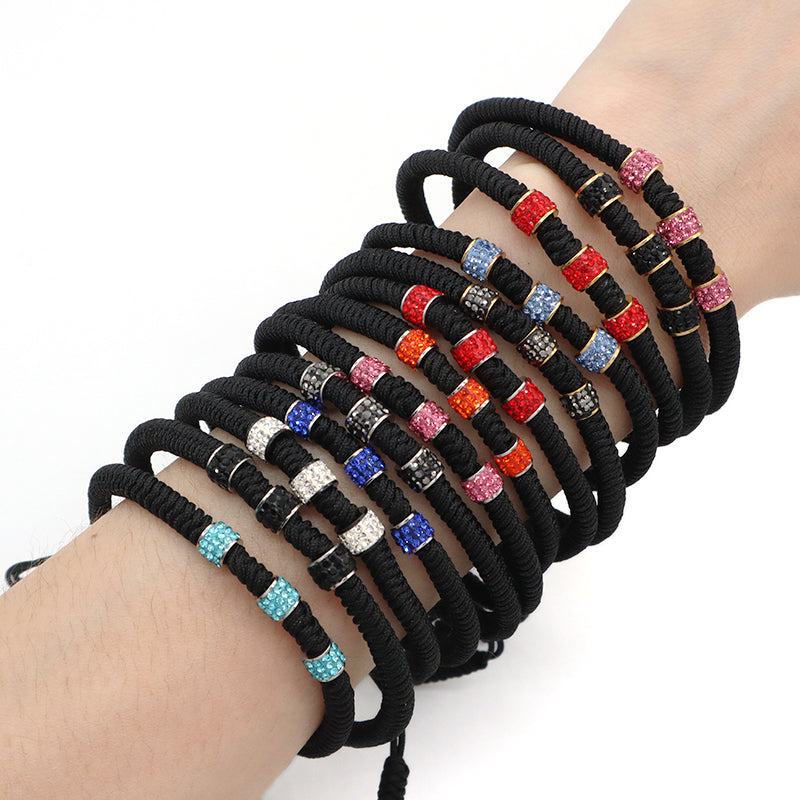 Friendship New Wholesale OEM Custom Jewelry CZ Stainless steel Connector Charm Ajustable Rope Handmade Woven Macrame Bracelet