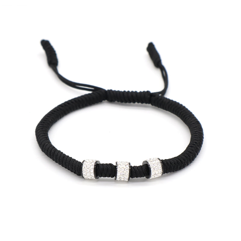 Friendship New Wholesale OEM Custom Jewelry CZ Stainless steel Connector Charm Ajustable Rope Handmade Woven Macrame Bracelet