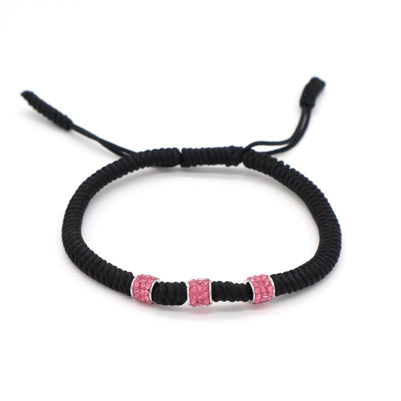 Friendship New Wholesale OEM Custom Jewelry CZ Stainless steel Connector Charm Ajustable Rope Handmade Woven Macrame Bracelet