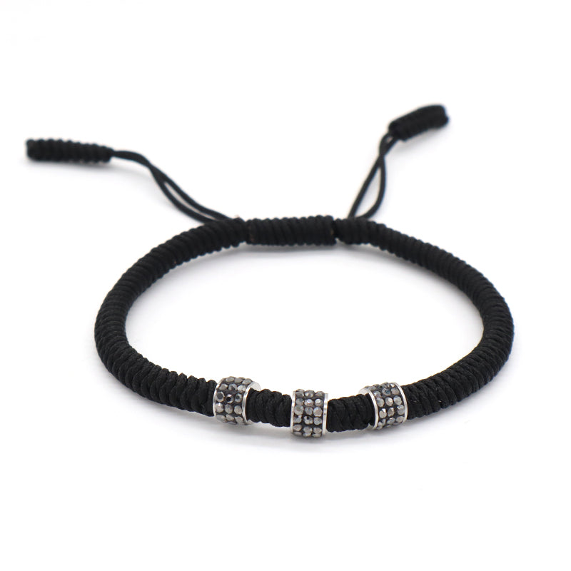 Friendship New Wholesale OEM Custom Jewelry CZ Stainless steel Connector Charm Ajustable Rope Handmade Woven Macrame Bracelet