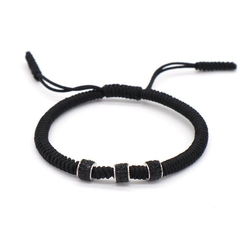 Friendship New Wholesale OEM Custom Jewelry CZ Stainless steel Connector Charm Ajustable Rope Handmade Woven Macrame Bracelet