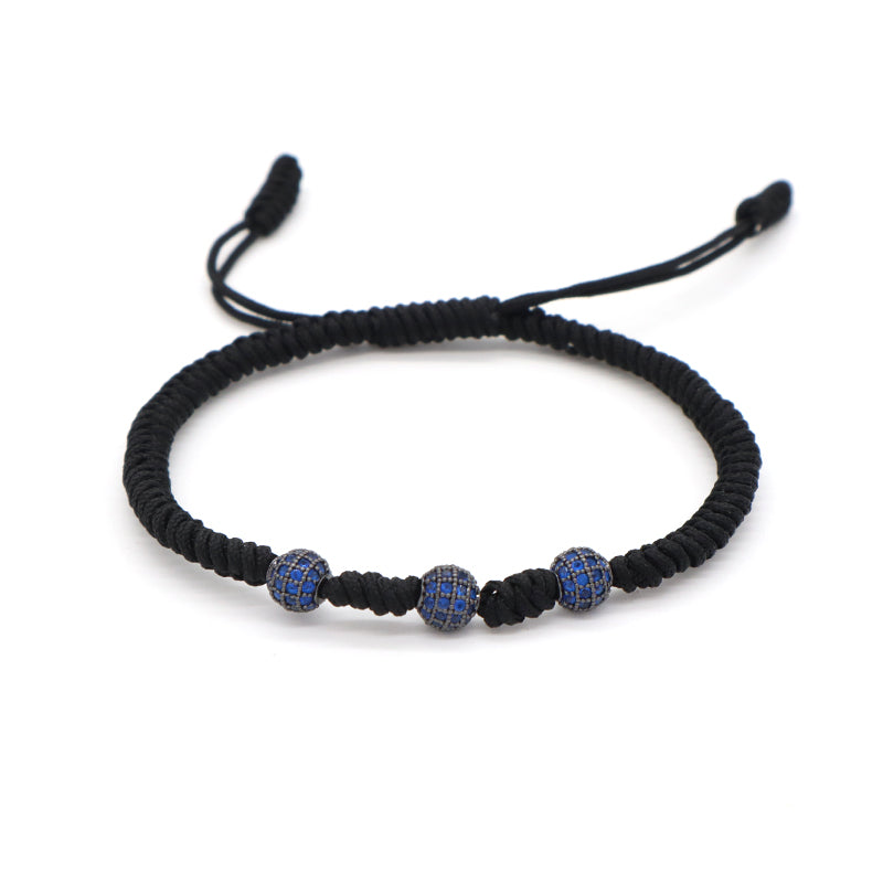 OEM Custom Friendship New Wholesale Jewelry CZ Green Blue Beads Charm Ajustable Rope Handmade Woven Braided Macrame Bracelet