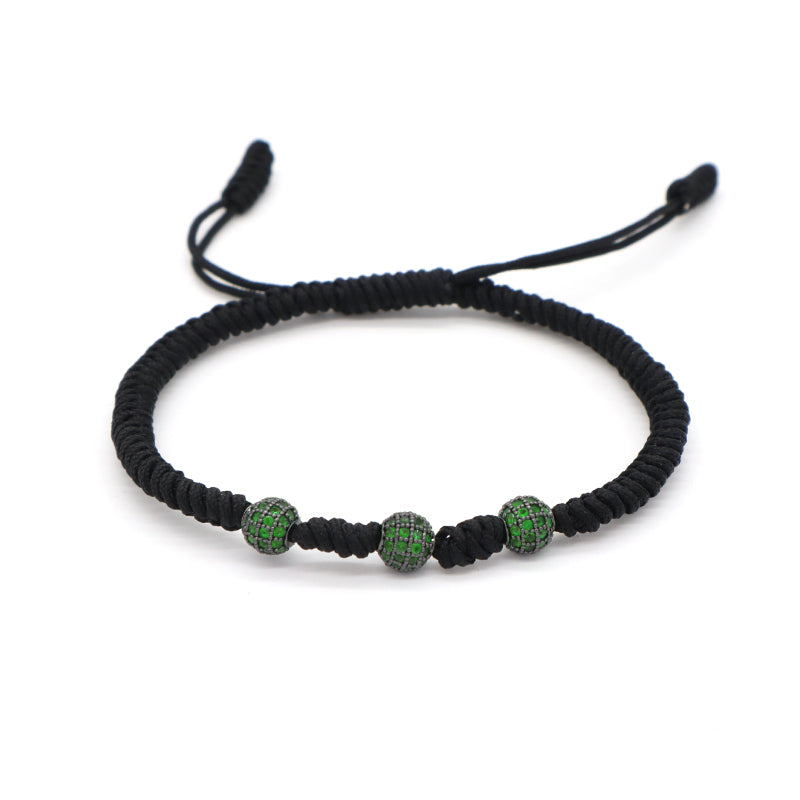 OEM Custom Friendship New Wholesale Jewelry CZ Green Blue Beads Charm Ajustable Rope Handmade Woven Braided Macrame Bracelet