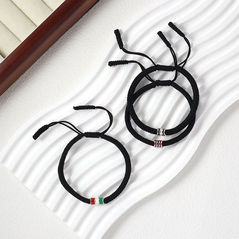 New Arrival OEM Custom Wholesale Jewelry Enamel Stainless Steel Charm Ajustable Rope Braided Handmade Woven Macrame Bracelet