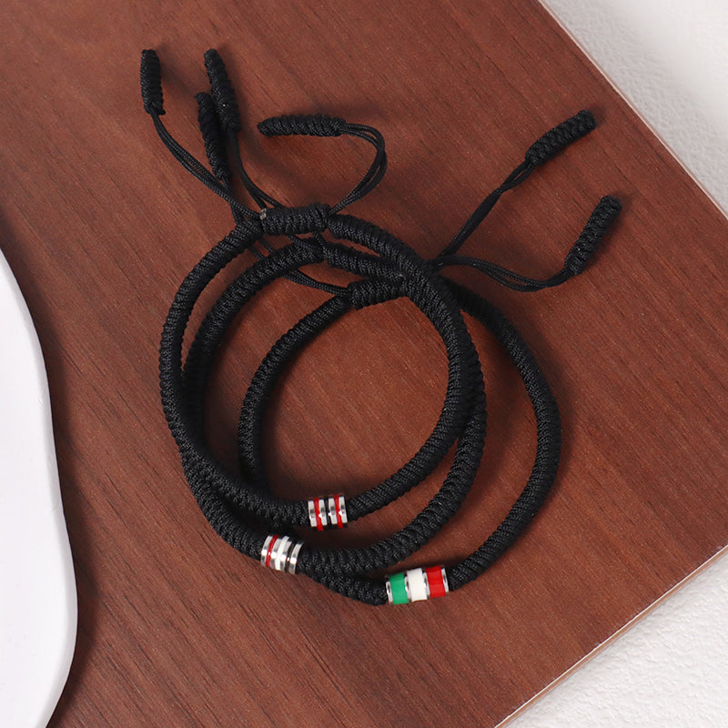 New Arrival OEM Custom Wholesale Jewelry Enamel Stainless Steel Charm Ajustable Rope Braided Handmade Woven Macrame Bracelet