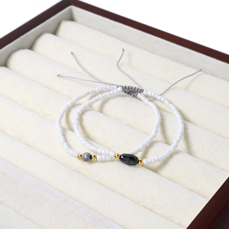Hot Selling Customized OEM Jewelry Handmade Gold Plated Charm Woven Macrame Hematite White Seed Beads Bracelet For Women Gift