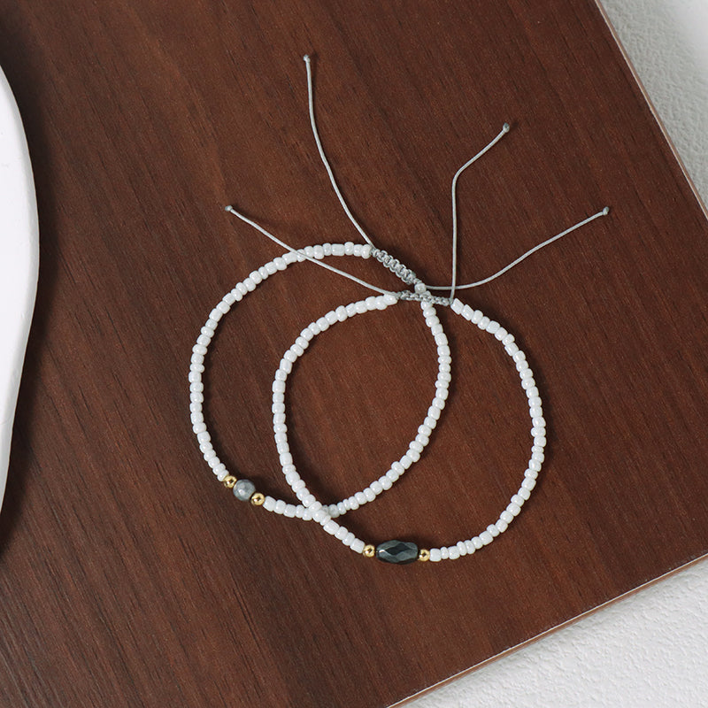 Hot Selling Customized OEM Jewelry Handmade Gold Plated Charm Woven Macrame Hematite White Seed Beads Bracelet For Women Gift
