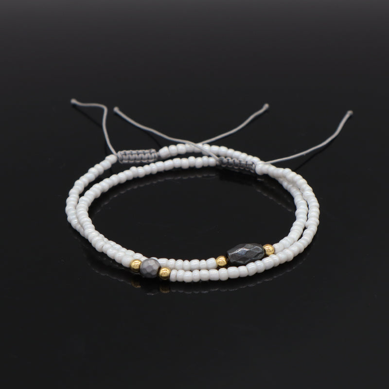 Hot Selling Customized OEM Jewelry Handmade Gold Plated Charm Woven Macrame Hematite White Seed Beads Bracelet For Women Gift