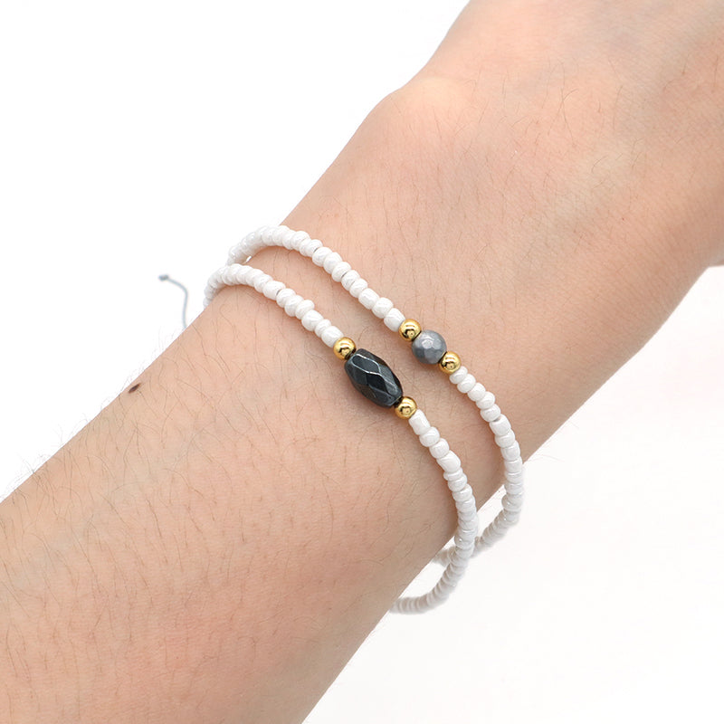 Hot Selling Customized OEM Jewelry Handmade Gold Plated Charm Woven Macrame Hematite White Seed Beads Bracelet For Women Gift