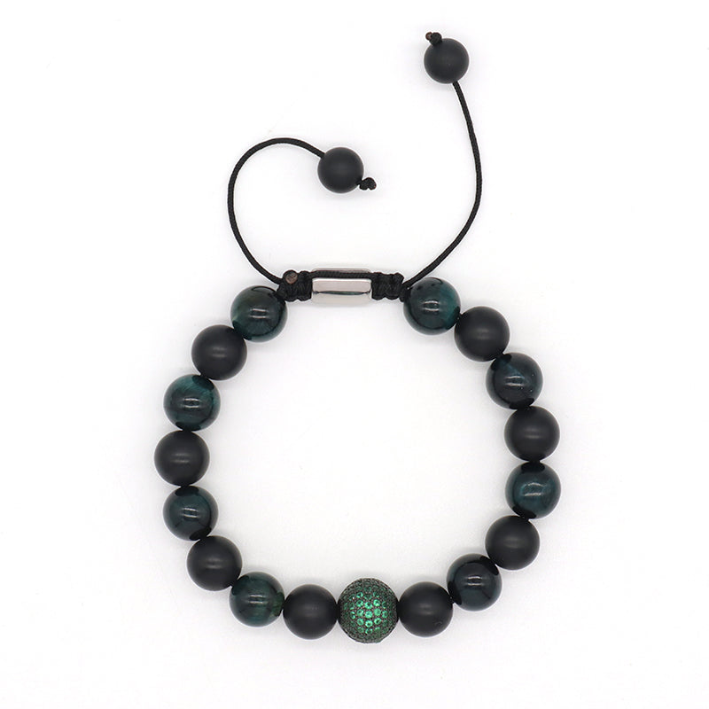 Handmade Custom 8mm 10mm Gemstone Healing Stainless Steel CZ Charm Adjustable Natural Stone Woven Macrame Bracelet For Men Women