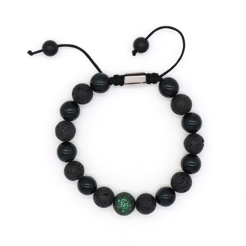 Handmade Custom 8mm 10mm Gemstone Healing Stainless Steel CZ Charm Adjustable Natural Stone Woven Macrame Bracelet For Men Women