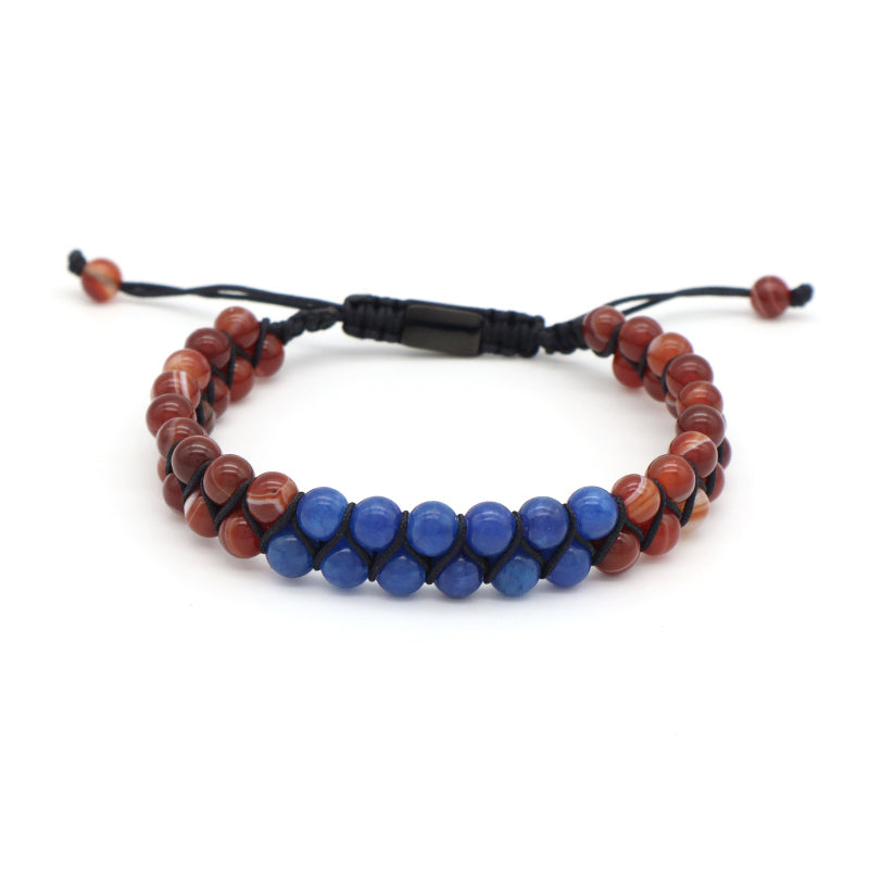 New Bulk Sale Double Layer Custom OEM Mens Women Stainless Steel Logo Handmade 6mm Natural Stone Beads Macrame Woven Bracelet