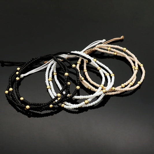 Custom OEM Wholesale Ajustable Fashion Trendy Jewelry Beads Three Layer Ajustable Handmade 3mm Seed Beaded Macrame Bracelet