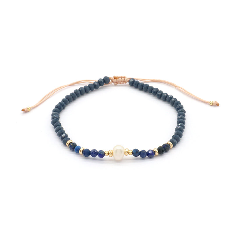 OEM Customized Fashion Handmade Wholesale Women Macrame Gold Plated Charm Ajustable Fresh Water Pearl Natural Stone Bracelet