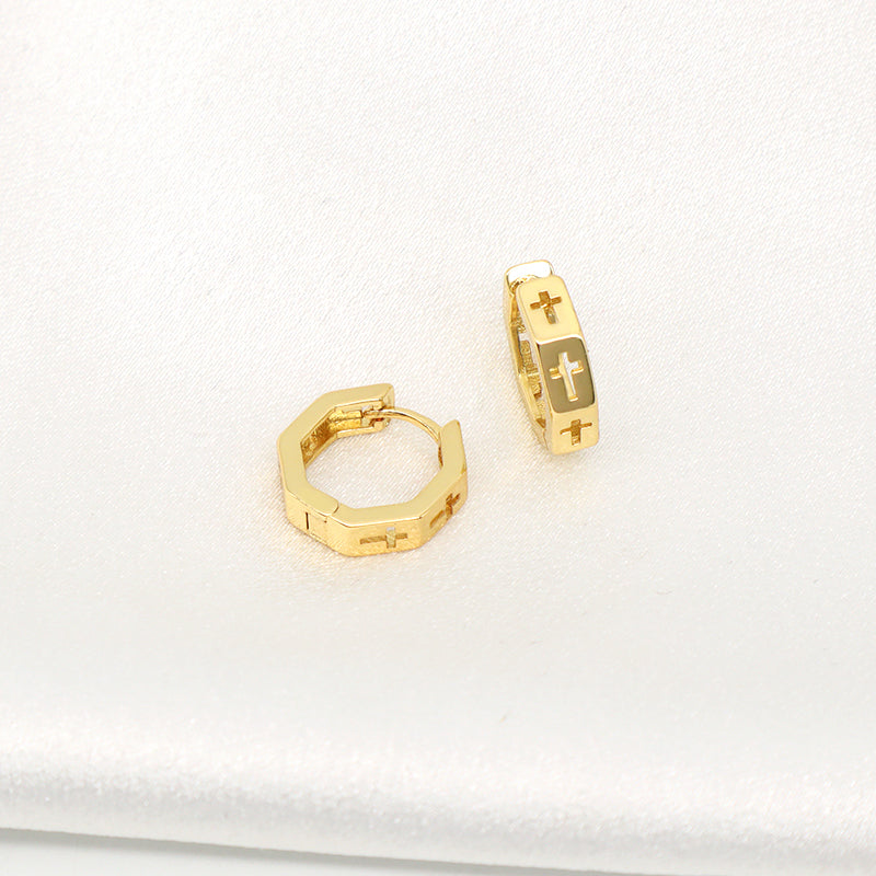 Hot Sale Newest Wholesale Custom Dainty Trendy Small Gold Cross Earrings Jewelry Gold Plated Cross Hoop Earrings For Women