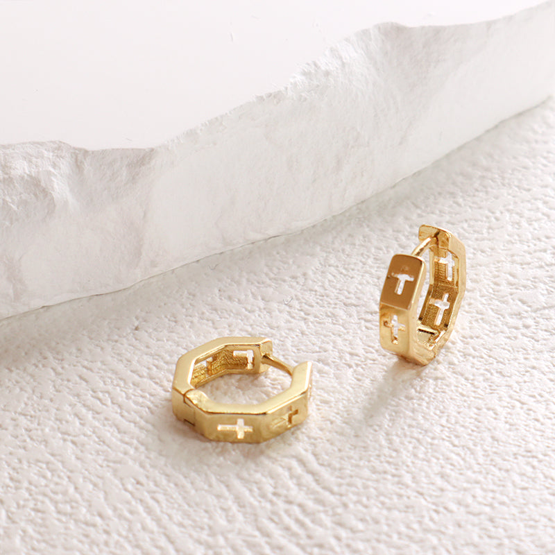 Hot Sale Newest Wholesale Custom Dainty Trendy Small Gold Cross Earrings Jewelry Gold Plated Cross Hoop Earrings For Women