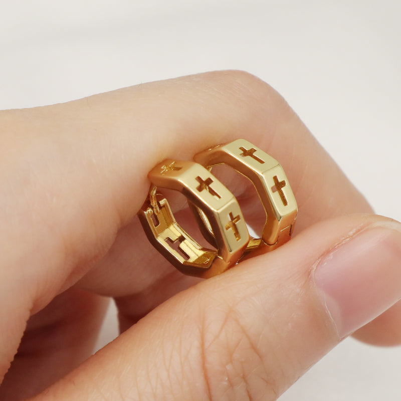 Hot Sale Newest Wholesale Custom Dainty Trendy Small Gold Cross Earrings Jewelry Gold Plated Cross Hoop Earrings For Women