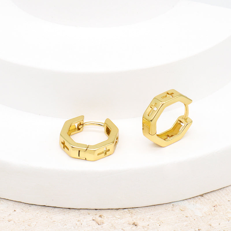 Hot Sale Newest Wholesale Custom Dainty Trendy Small Gold Cross Earrings Jewelry Gold Plated Cross Hoop Earrings For Women
