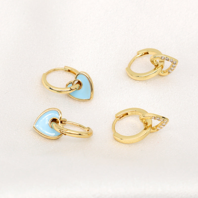 Trendy Small Gold Heart Earrings Jewelry Newest Wholesale Custom CZ Gold Plated Blue Enamel Heart Hoop Earrings For Women