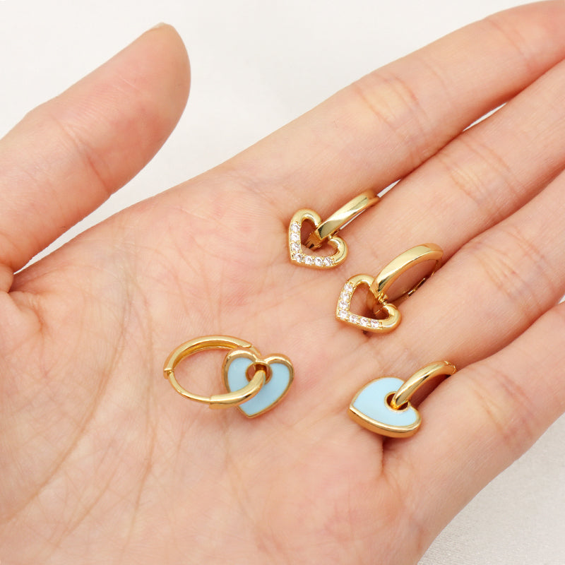 Trendy Small Gold Heart Earrings Jewelry Newest Wholesale Custom CZ Gold Plated Blue Enamel Heart Hoop Earrings For Women