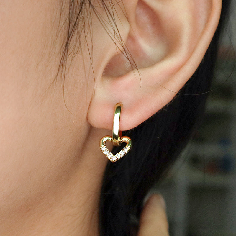 Trendy Small Gold Heart Earrings Jewelry Newest Wholesale Custom CZ Gold Plated Blue Enamel Heart Hoop Earrings For Women